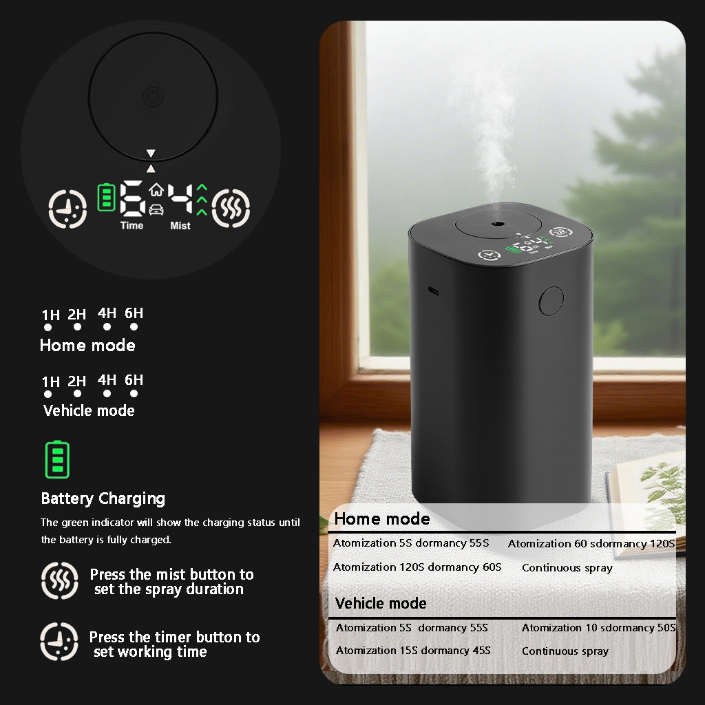 Waterless Diffuser for Essential Oil Rechargeable Scent Diffuser - Black