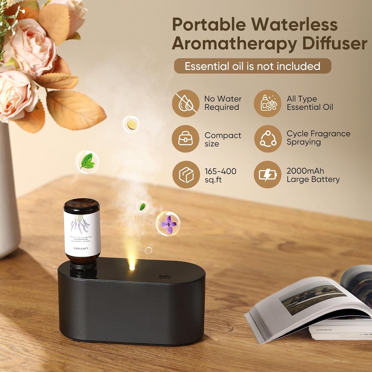 Waterless Diffuser for Home Essential Oil Diffuser - Blak